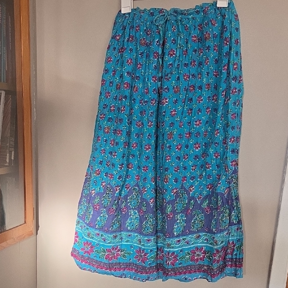 Turquoise Floral Border Skirt